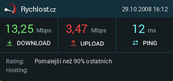rychlost testovacího připojení k internetu - velvary